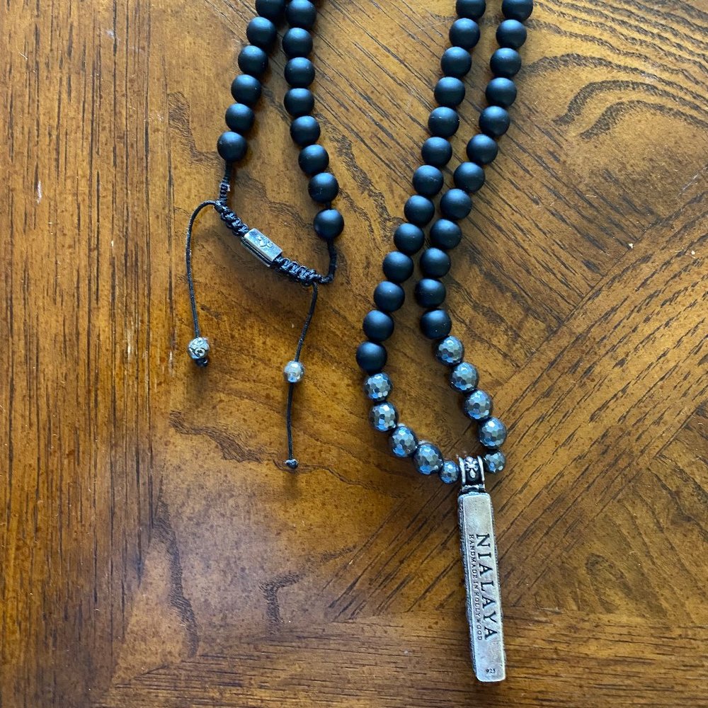 Authentic Unique Sterling Sliver/Beaded NIALAYA Men's Necklace